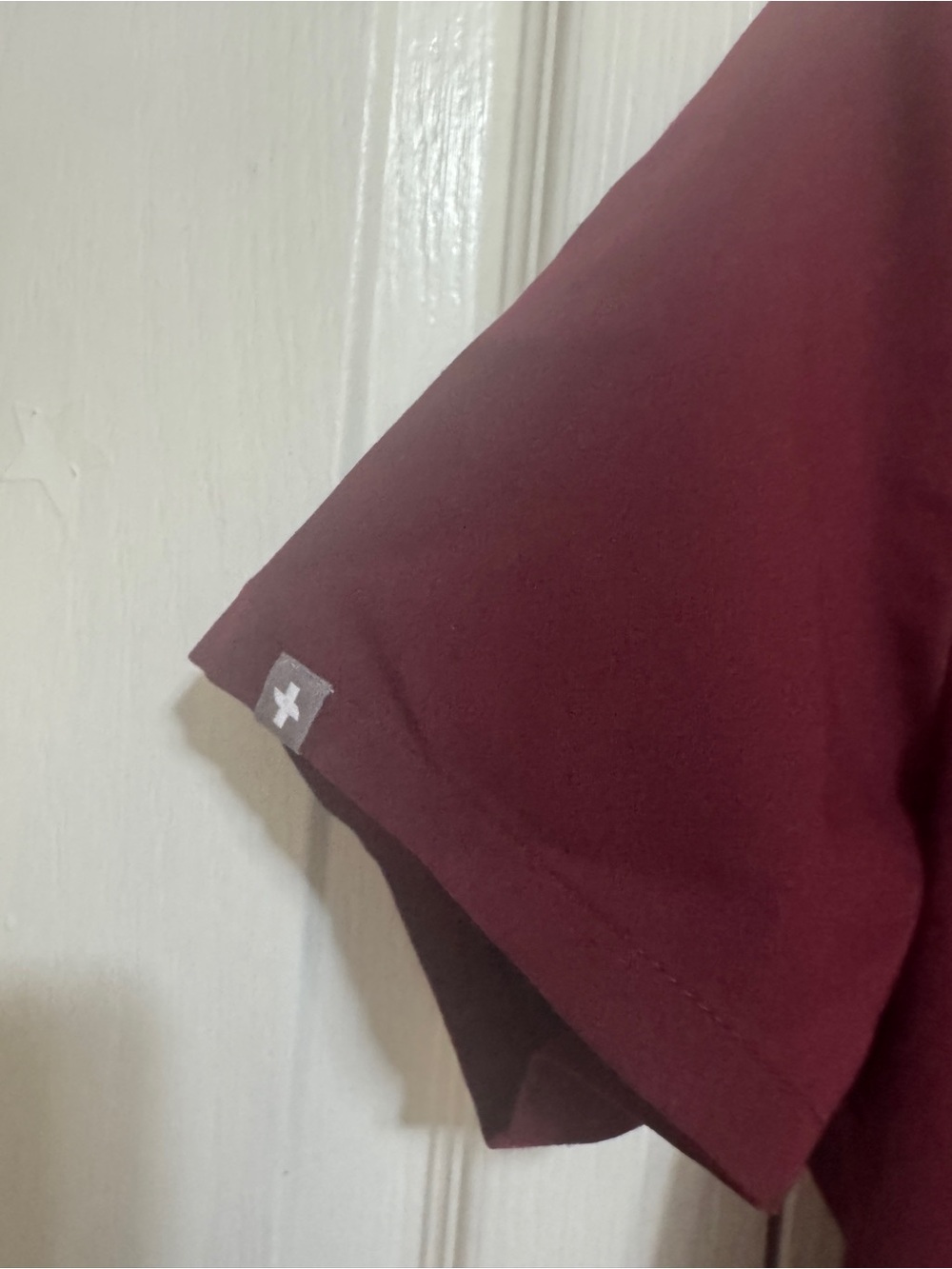 FIGS Women's Short Sleeve V-Neck Scrub Top in Burgundy - Picture 6 of 6